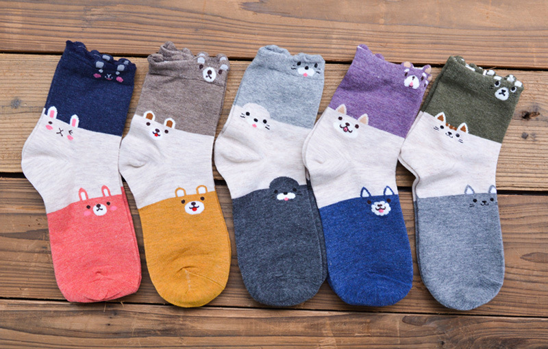 

2020 New Fasahion Women's Socks Happy Funny Socks Cute Cartoon Animals Pattern Multicolor Patchwork, 231003