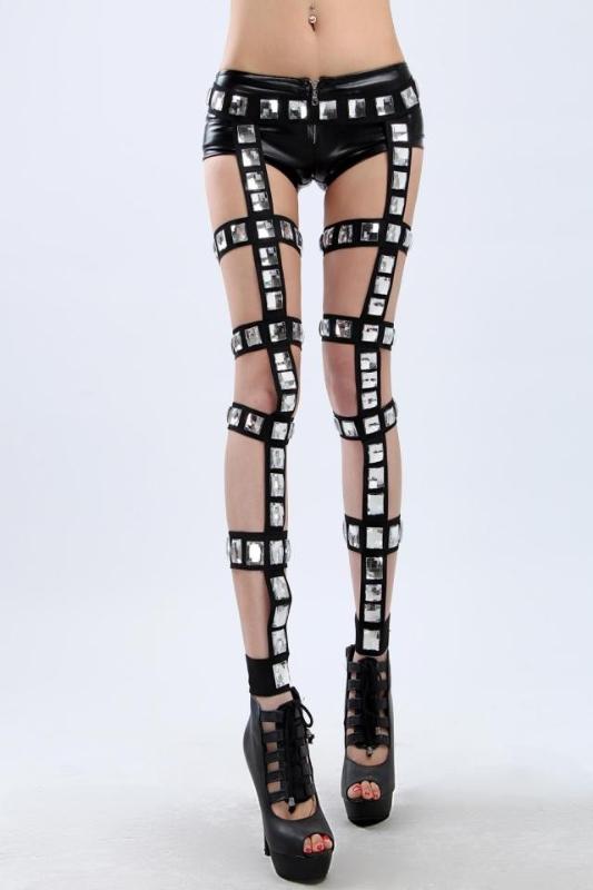

Jazz Dance Rhinestone Pants All-Match Fashion Female Singer Ds Dj Costume Clothes Cutout Sparkling Stage Star Nightclub Wear, As picture