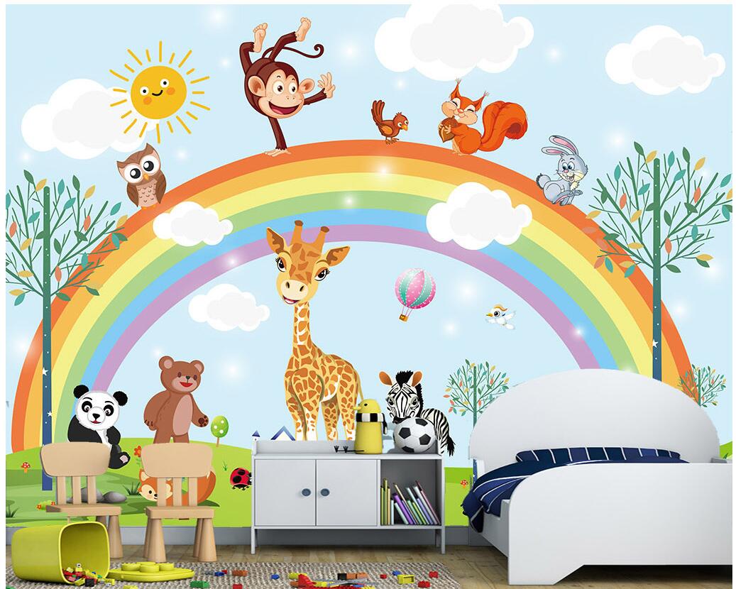 

WDBH custom photo 3d wallpaper Cartoon animal giraffe monkey children room background home decor 3d wall muals wall paper for walls 3 d, Non-woven