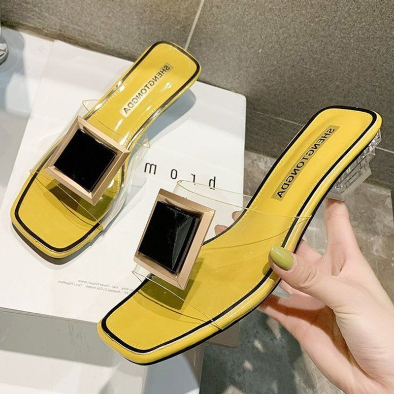 

2020 Clear Heels Women Slippers Sandals Summer Shoes Woman Transparent High Pumps Wedding Jelly Buty Damskie Sexy Square Heels, Beige