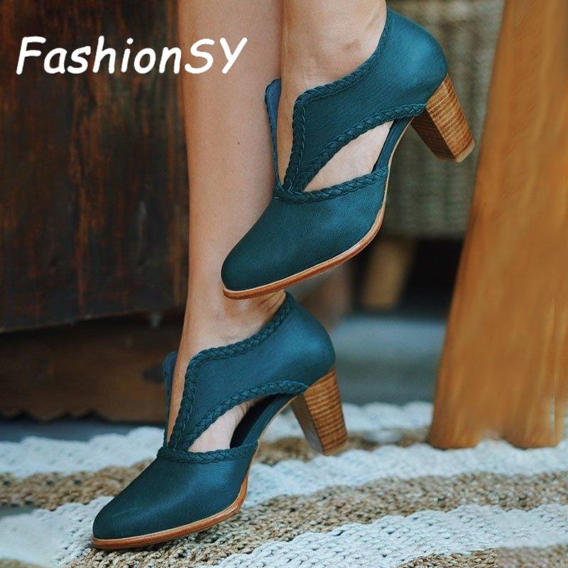 

Women Pumps Shoes Retro 2020 Summer Spring Mid Heel Slip on Ladies Sandals Pointed Party Wedding Female Pumps dropshipping, Black