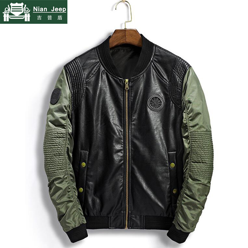 

Fashion Bomber Jacket Men Casual Flight Leather Jackets Male Pilot Army Patchwork Baseball PU Jackets and Coats -3XL, Black