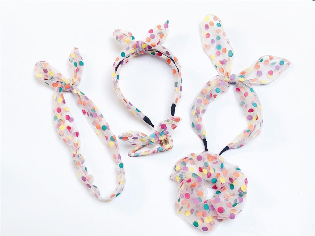 

5in1 Fashion Rainbow Dot Ears Hairpins Bow Hairbands Cute Bowknot Headbands Hair Ties Princess Headwear Hair Accessories, Black