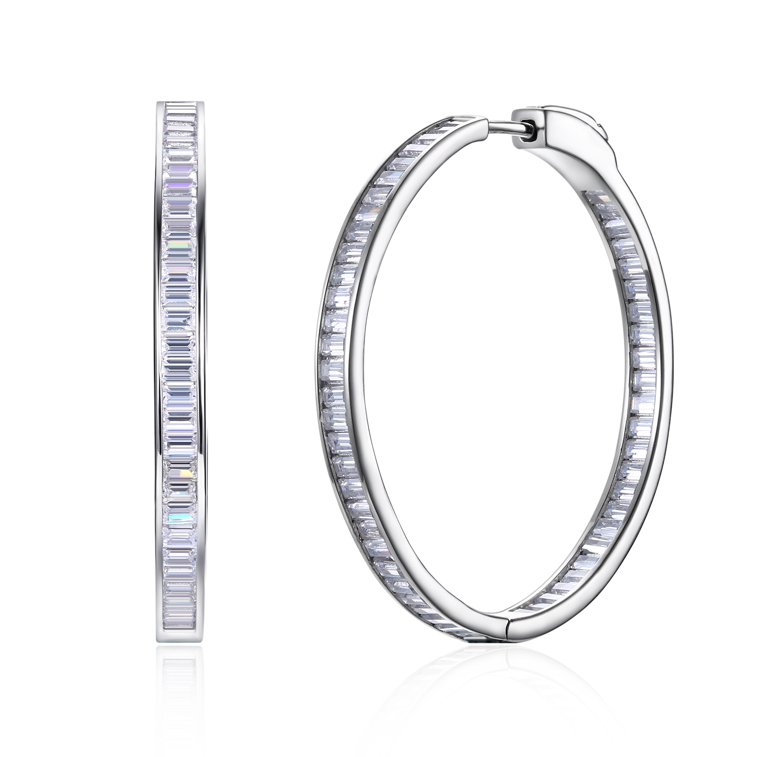 

Luxury 38mm diameter Real silver hoop earring T-square CZ jewelry 925 Sterling silver large circle earrings for night bar party