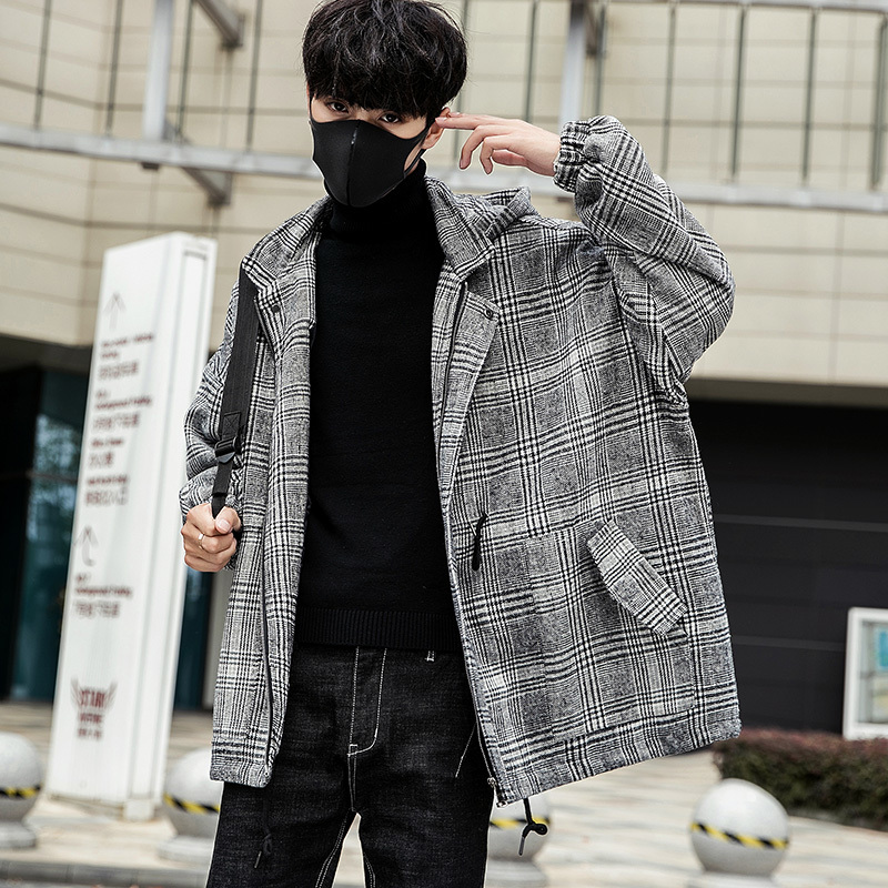 

2019 Spring New Japanese College Wind Men's Casual Long-sleeved Trend Dark System Hip Hop Plaid Shirt Jacket Party Travel Retro, White