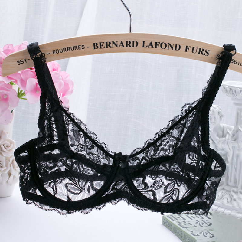 

New Sexy Women Lace Gauze Bra Wireless Thin Underwear Breathable Push Up Bras for Women Ultra-thin Sheer Bra Lingerie, Black