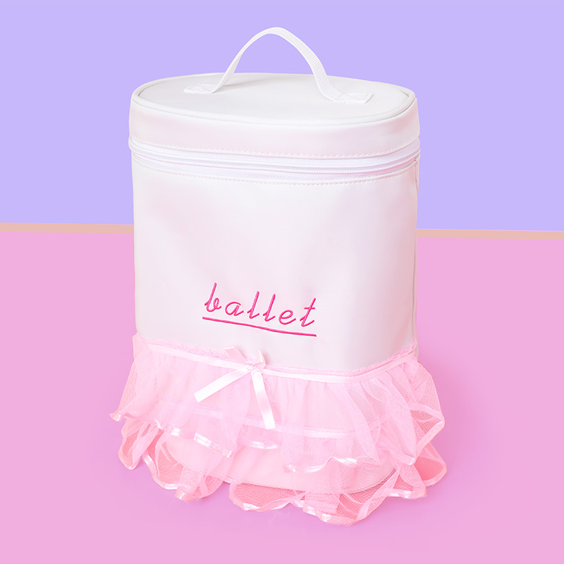 

Girls Sweet Lace Ballet Backpack Children Nylon Round Dance Bag, Pink