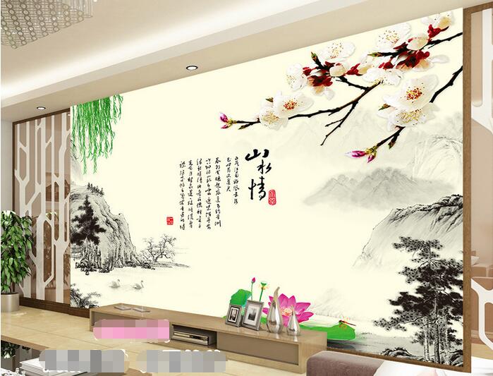 

3d wallpaper custom photo Chinese landscape painting willow flower background Home decor 3d wall murals wallpaper for walls 3 d living room, Non-woven wallpaper