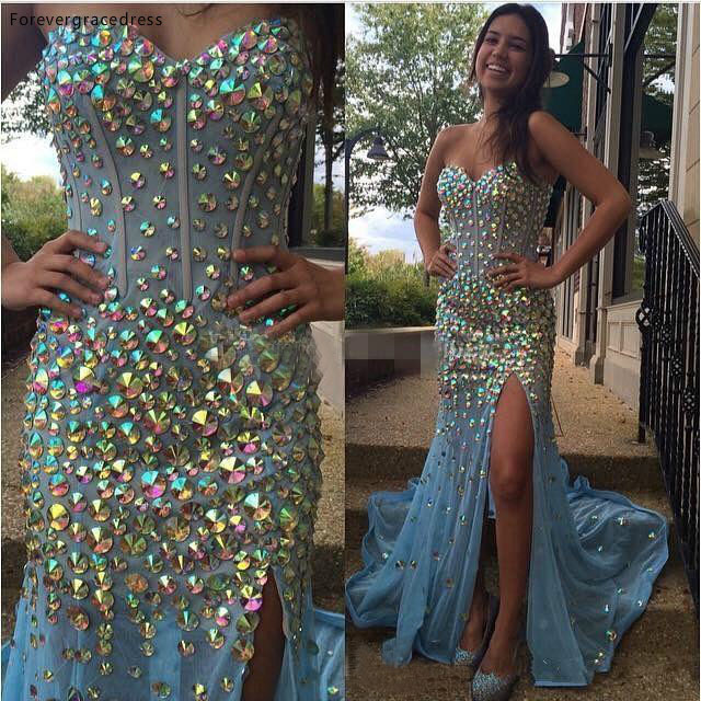 

High Split Major Beading Mermaid Prom Dress Backless Sleeveless Long Formal Holidays Party Gown Custom Made Plus Size, Yellow