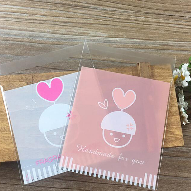 

100 Pcs Cartoon Biscuits Bags Candy Cookie Packaging Bags Self Adhesive For Wedding Birthday Party Cute Heart Gift Bag