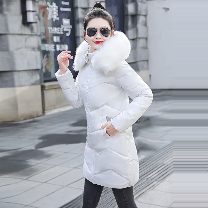 

New white Parkas Female Jacket Winter Coat Women Thicken Cotton Jacket Parkas for Women Winter Warm Down Fake fur collar, White3