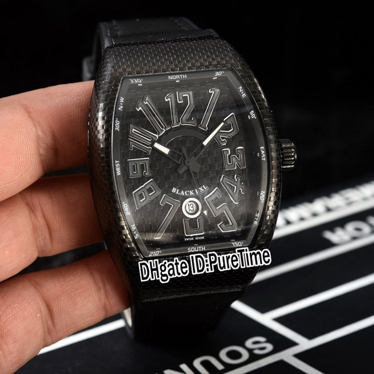 

New Vanguard V45 Black PXL Automatic Mens Watch PVD Steel Black Texture Dial Big Number Markers Black Rubber Leather Strap Puretime E129b2, Customized waterproof service