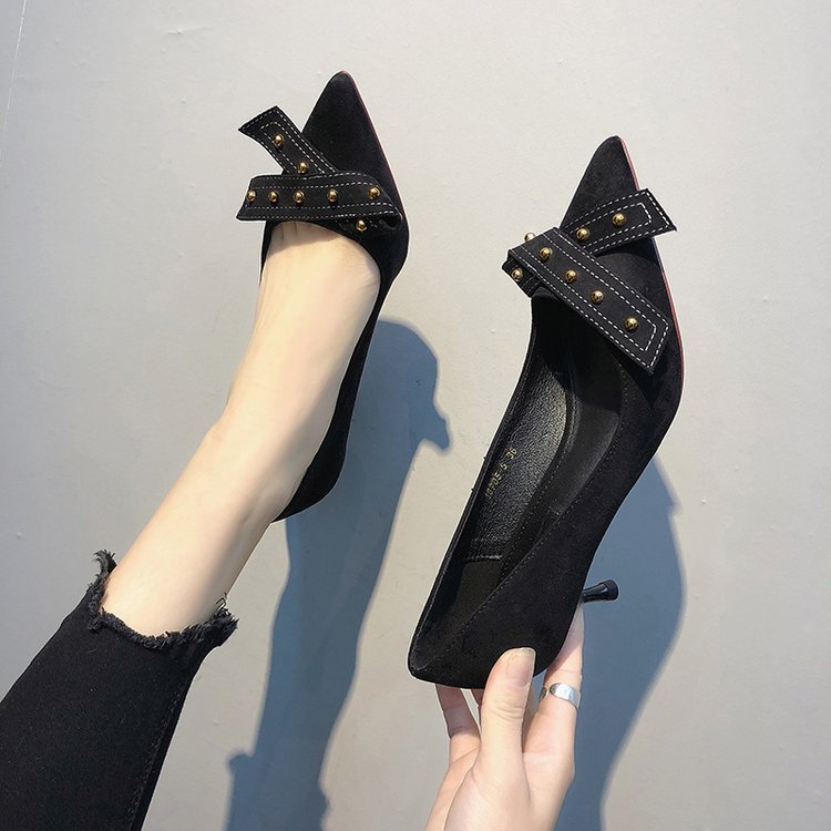 

Womens Low-Heeled Shoes New High-Heeled Shoes Girls Thin Heel 4cm All-match Thin-Heeled Shoes Korean Womens Autumn Multifunction, Black