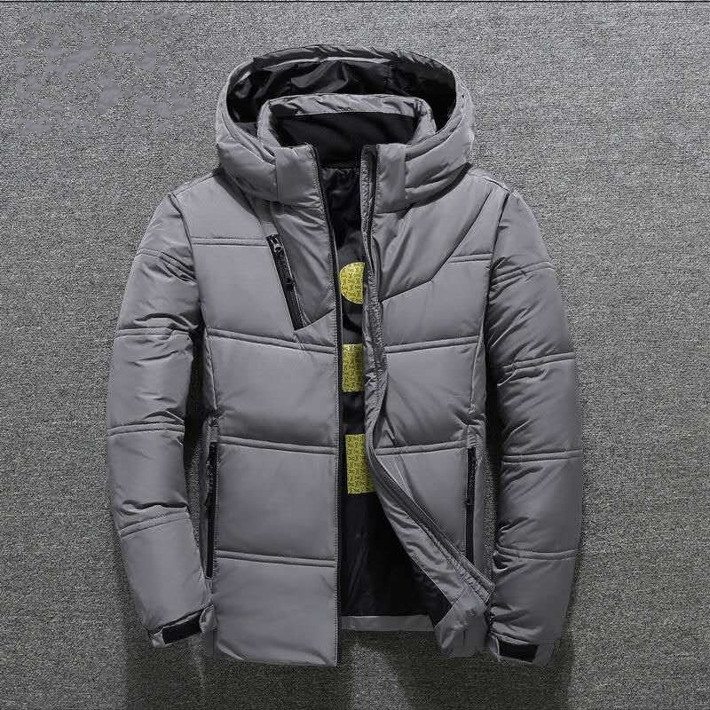 

Wholesale fashion new men's thick short hooded winter outdoor sports cold warm white duck down jacket size S-XXXL, Gray