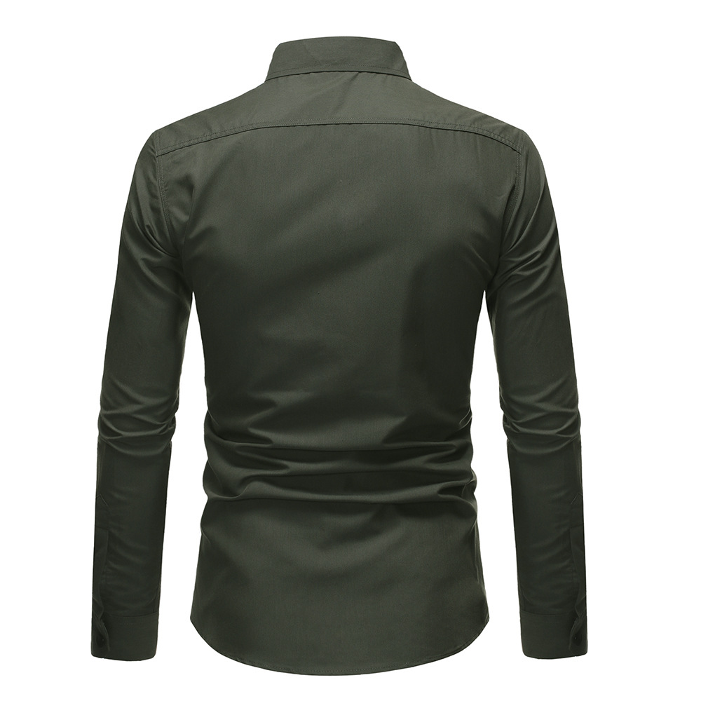 

Ouma men' shirts 2019 new men' fashion business long-sleeved shirt Slim solid color snap buttons, Black