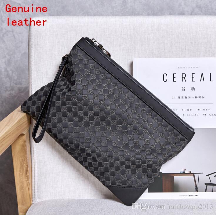 

Factory wholesale men bag hand woven leather business envelope Baotou leathers mens handbag clutch fashion wovens storage wallet, Black2(boutique box)