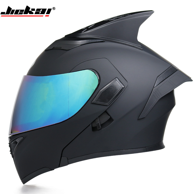 

JIEKAI Motorcycle Helmet with Personality Horn/tail Motorbike Motocross MABLACK Moto Helmet Full Face Helmets Casco, Black