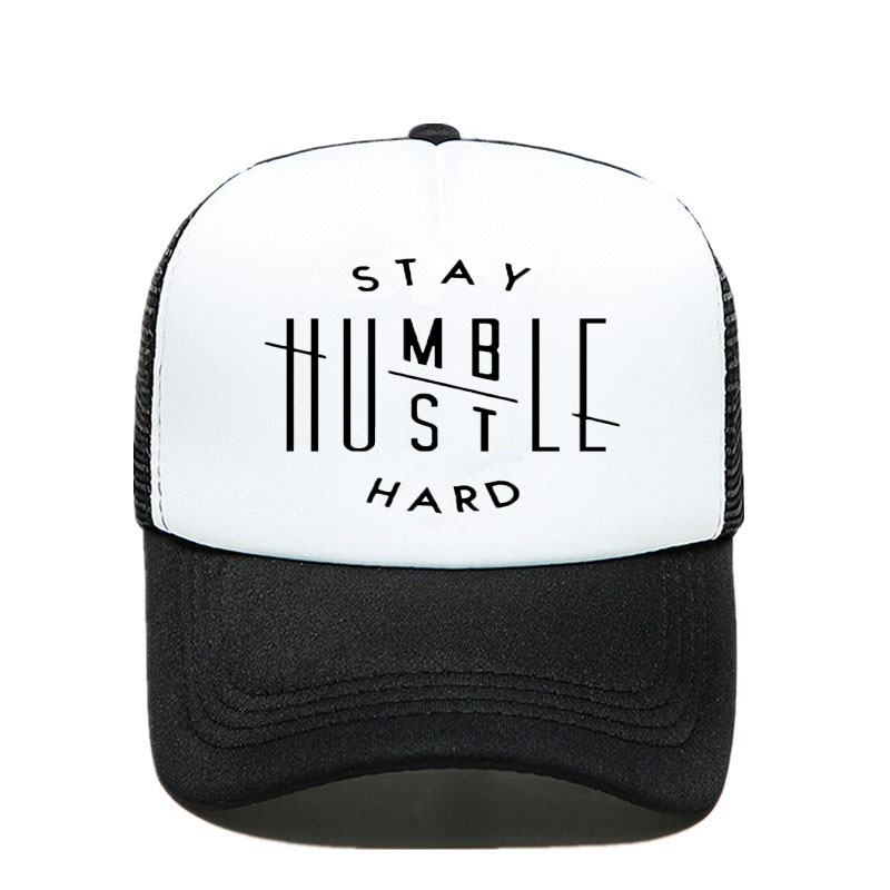 Novelty! Stay Humble Hustle Baseball Cap With Hard Letter Print For Dad, Fashion Mesh Caps For Men And Women, Hats With Bones And Claws