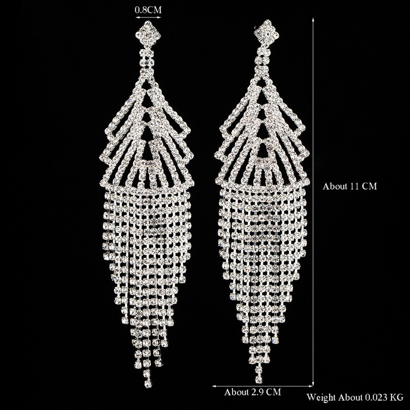 

Long Two Colors With Diamonds Metal Tassels Earrings Eardrop Ear Nail Woman