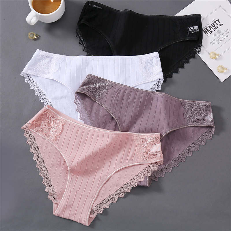 

Women Cotton Panties Sexy Lace Briefs Female Underwear Ladies Floral Low Waist Underpants Lingerie Pantys for Woman Panties, Black