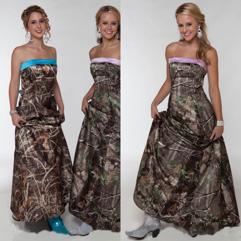 

Camo Bridesmaid Dresses 2020 Strapless A Line Floor Length Long Beach Garden Country Prom Party Maid Honor of Gowns Cheap