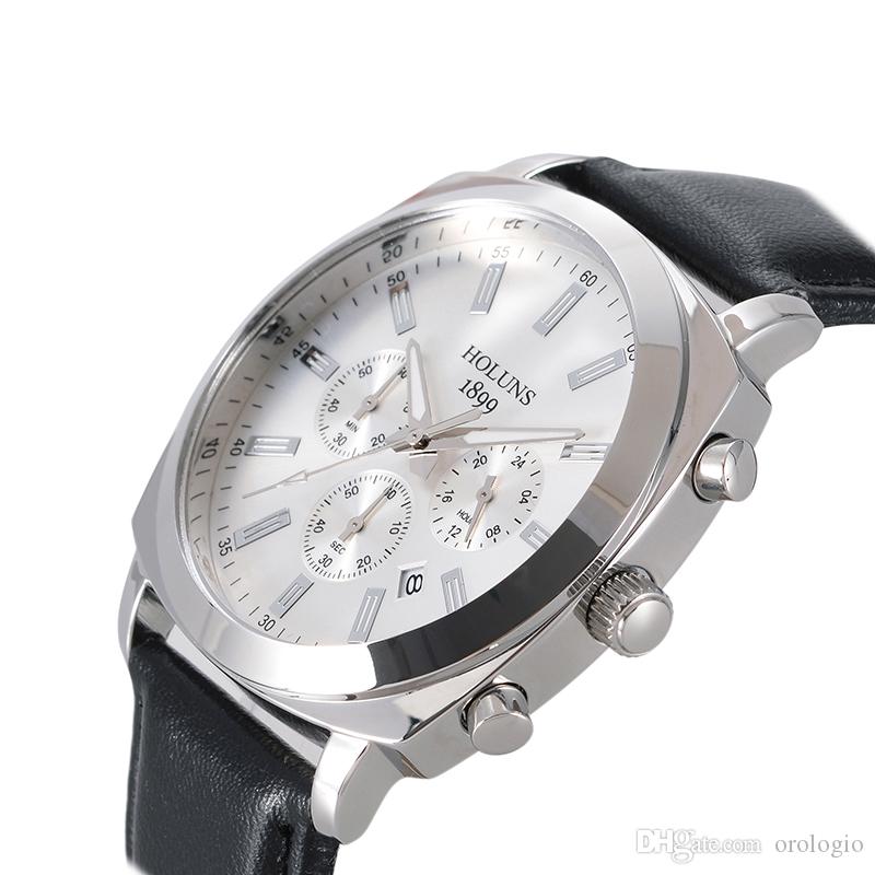

LUXURY mens top brand HOLUNS genuine Watches 30m waterproof leather Men's Watch Business Casual Fashion Quartz Watches montre homme/007, Black