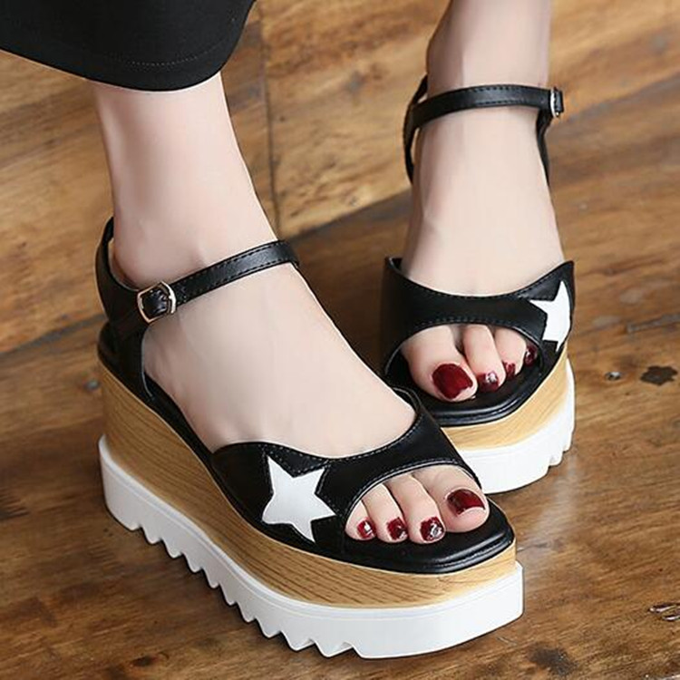 

Metallic Platform Sandals Summer Shoes Women Slingback Sapato Star Open Toe leather Sandals Increasing Wedges naturalizer girls sandals, As pic 9 with star