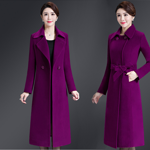 

New Female woolen coat Fashion Thick Winter Jacket Long Overcoat Female Warm Single Breasted Slim Type Winter Wool Coats, Denim blue