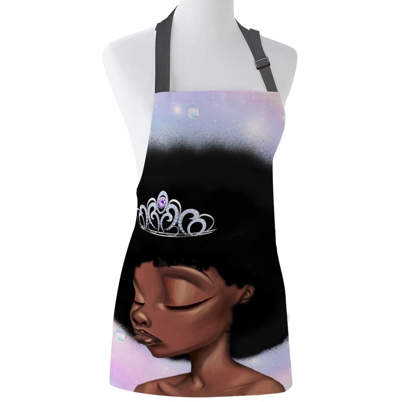 

Kitchen Apron African Girl Black Hair Queen Bubble Rainbow Adjustable Bib Canvas Aprons For Women Cooking Baking Pinafore