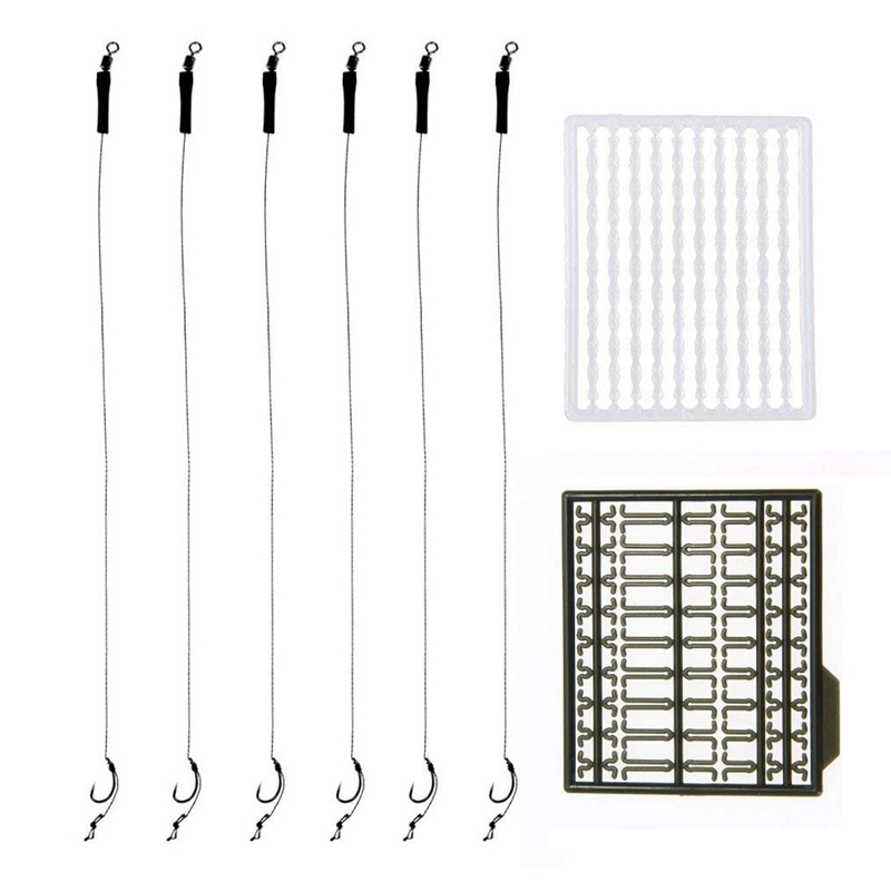 

6x Ready Tied Hair Rigs Barbless Curved Hook with Bait Stops Dumbbell Stop/Hair Extender Bait Stops for Carp/Coarse Fishing