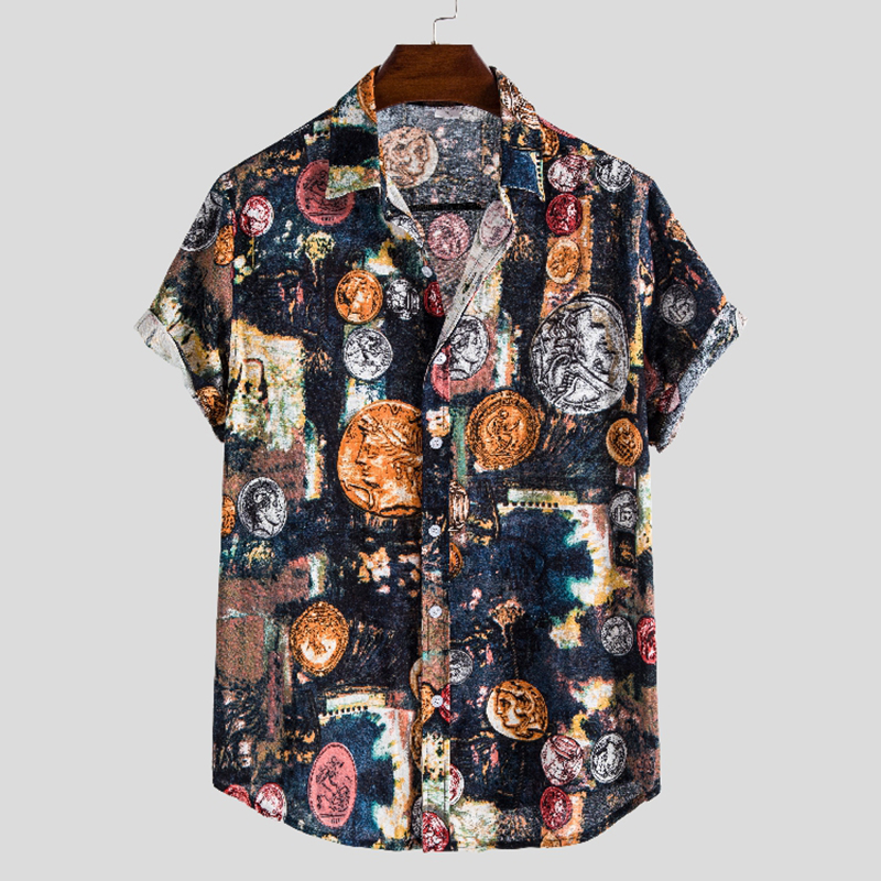 Mens Spring Summer Casual Shirt Short Sleeve Cotton Linen Shirts Men Loose Collar Button Shirt silk Chemise Homme