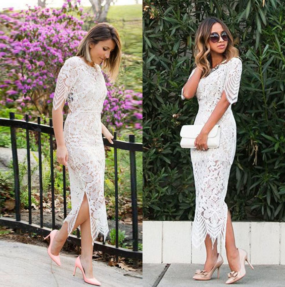 

Sexy Full Lace Sheath Party Dresses Cheap Short Sleeves Open Back Prom Evening Evening Gown Cocktail Club Wear 2415, Champagne