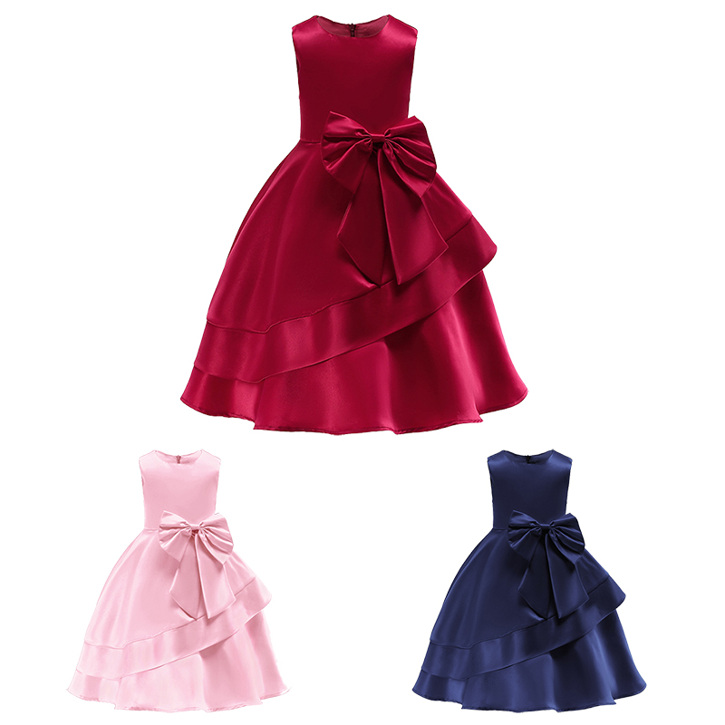 

Solid Color Sleeveless Girls Prom Dresses Big Bow Knot Kids Formal Wear Ankle Length Baby Girl Dress 19121402, Pink