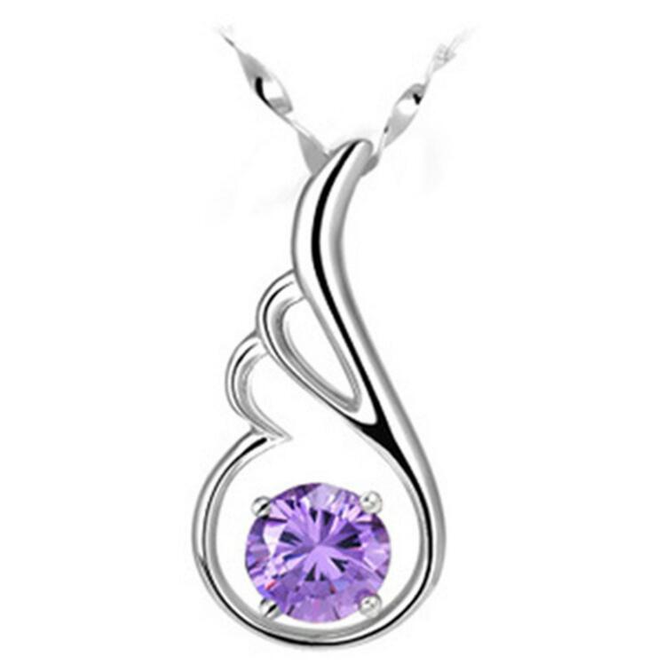 

Wholesale-without chain) Angel Wings Crystal zircon pendant necklace Fine Jewelry 925 Sterling Silver for Women Gift of Love Jewelry