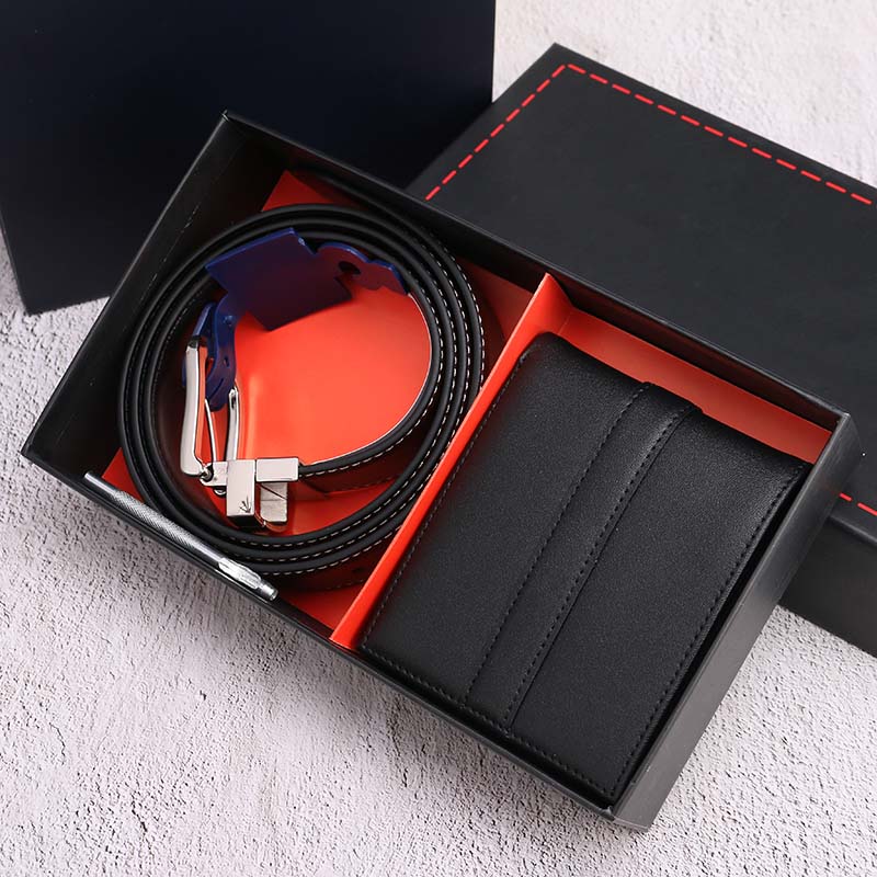 

Code 1218 Fashion Genuine Leather Men Wallet Belt set Man Purse With Card Holders High Quality, Red;black