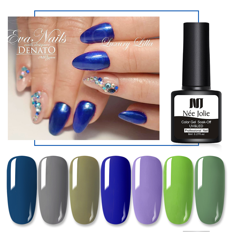 

NEE JOLIE 8ml Royal Blue Gel Polish Soak Off LED UV Gel Varnish For Manicure 60 Colors Lacquer Semi Permanent Nail, H05