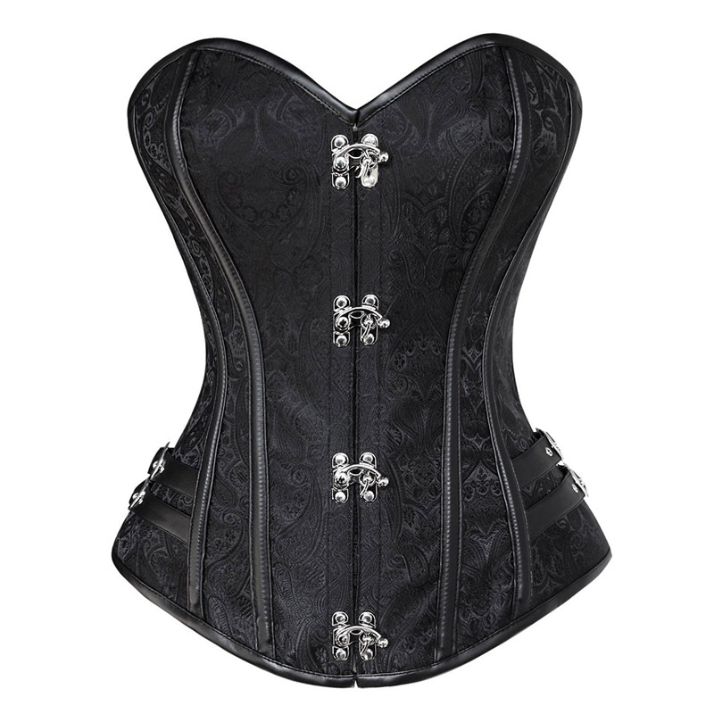 

Gothic Steampunk Corset Jacquard Spiral Steel Boned Lingerie Overbust Waist Bustier Corset Women Plus Size S-5XL Corsets, Black