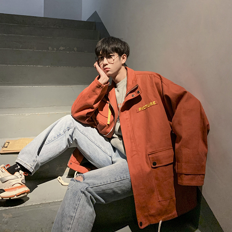 

2020 autumn new Men's bomber jacket Korean version baseball uniform handsome loose work windbreaker hip hop Japan Style Black