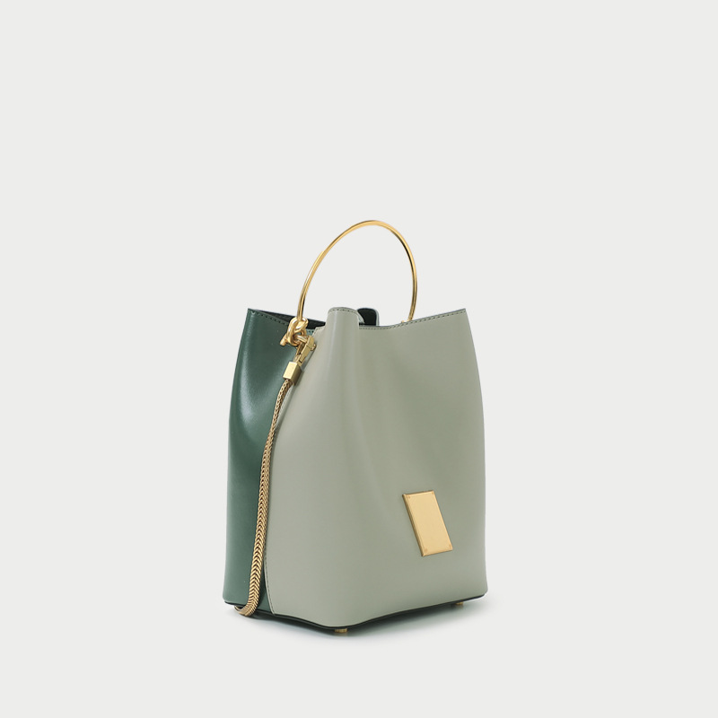

Designer-Leather lady bag spring summer mixed non-ferrous metal handbag inclined across cattle skin bucket bag single shoulder inclined bag, Pink