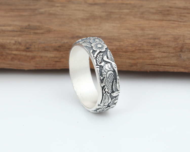 

Cluster Rings S990 Sterling Silver Jewelry Men Women Scrub Plum Blossom Magpie LOVE Engagement Ring Initial Couple