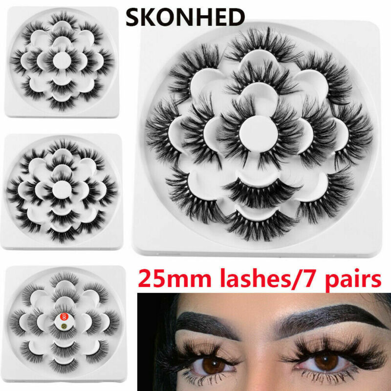 2020 HOT 7 Pairs 3D Natural Mink Hair False Eyelashes 25mm Long Lashes Extension Thick Wispy Fluffy Handmade Eye Makeup Tools-image-520466041