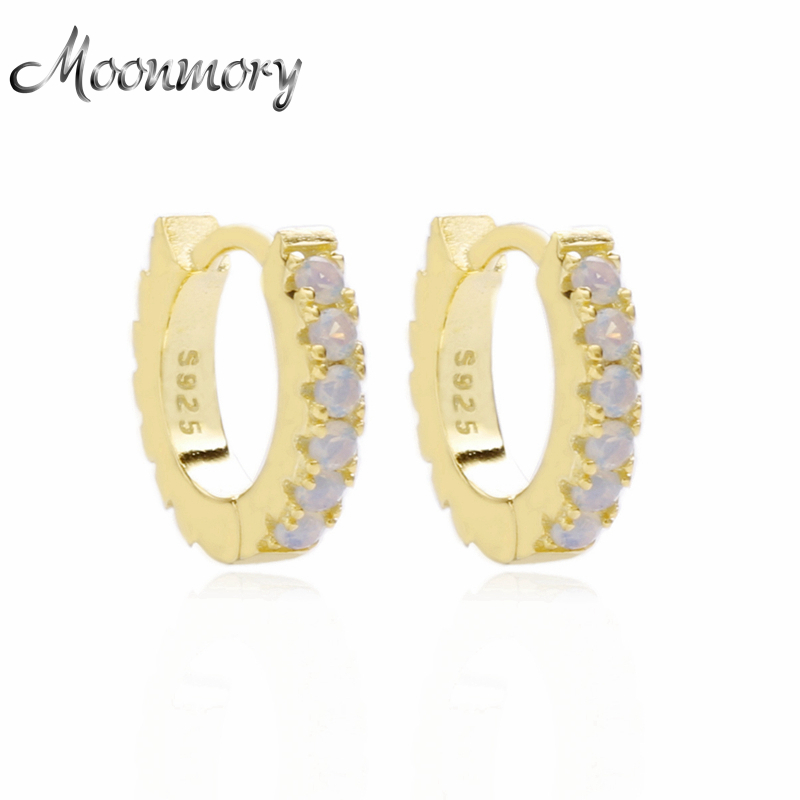 

Moonmory 2019 Fasion Jewelry 925 Sterling Silver opal Hoop Huggies Earring For Women Mini Wedding Hoop Earring Wholesale