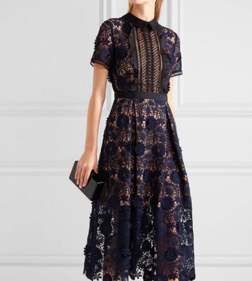 

New water-soluble lace three-dimensional flower slim long skirt, Blue