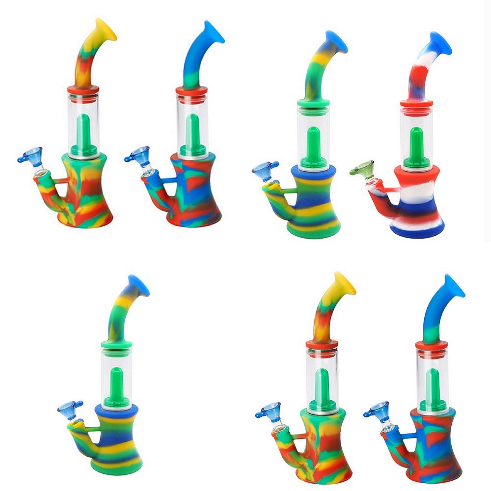 

New Silicon Beaker Bong 68*255mm Cyclone Percolator Oil Rigs Bowl Recycler Water Bong Bent Neck Cheap Light Hookahs FY2264