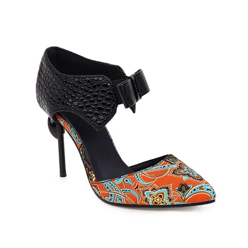 

2020 Summer Sexy Sandals Women Pointed toe Thin heel Bowknot Shiny Shoes Female Casual Party Plus Size 34-46, Black