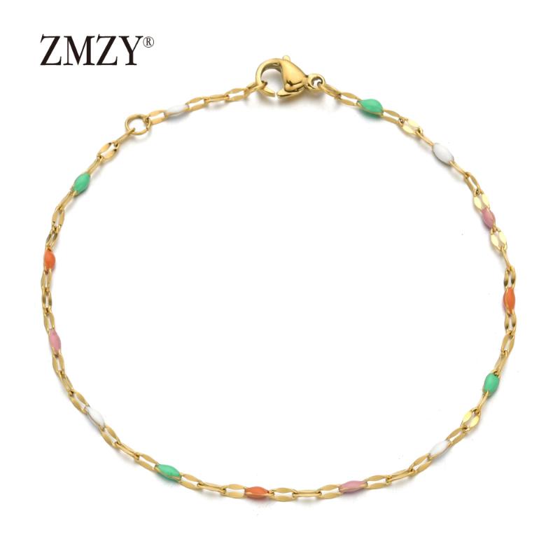 

Anklets ZMZY Boho Thin Rainbow Lucky Beads Bracelet Gold Stainless Steel Chain Link Bracelets For Women Jewelry Colorful Gifts