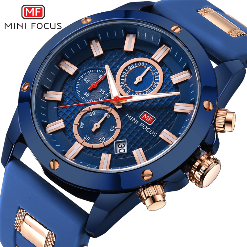 

MINI FOCUS Mens Wristwatch Quartz Watch Men Waterproof Military Sport Watches Men Luxury Brand Male Clock Relogio Masculino Blue LY191213, Go ld