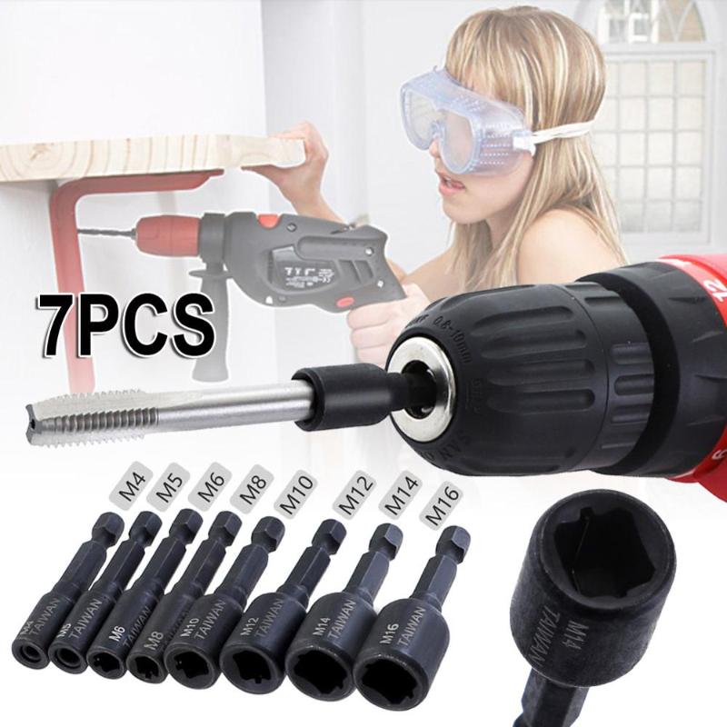 

7pcs/set Screw Tap Socket Adapter 1/4" Hex Shank Square Driver Thread Tap Adapter For M4 M5 M6 M8 M10 M12 M14 Machine