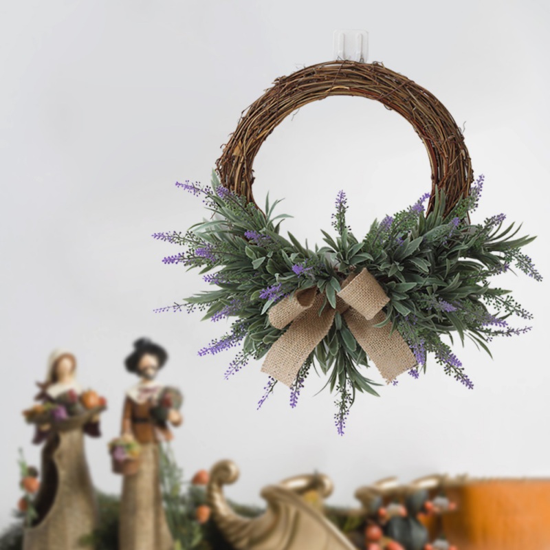 

Artificial Lavender Flower Wreath Round Artificial Wreath Rattan Garland With Bow-Knot Ornament Front Door Window Wall Pendant, Green