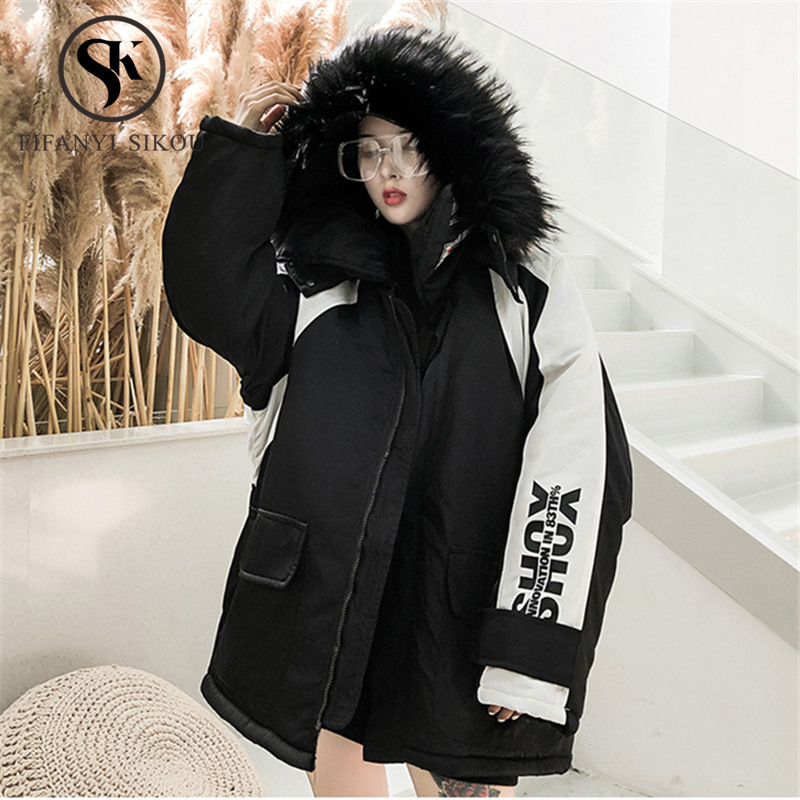 

Couple 2020 Winter Parka Jacket Woman Streetwear Hooded Cotton Padded Female Coat Fashion Plus size Overcoat Warm Parkas Women, Photo color